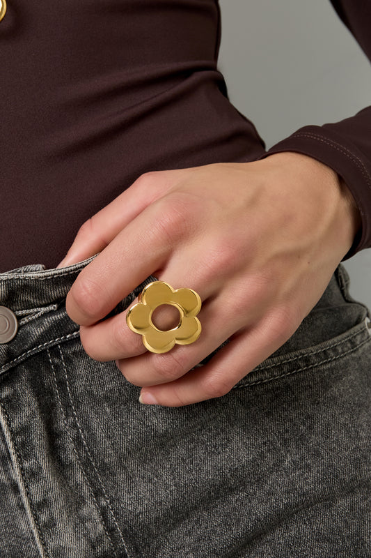 Roestvrijstalen statementringen, bloemen, casual, dagelijks, eenvoudig, serie, damessieraden